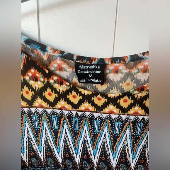 Matrushka Ziggy 3/4 Sleeve Vibrant Multicolor Geometric Midi Dress Sz M - Picture 7 of 12